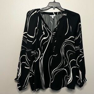 Nine West Womens XXL Black and White Swirl Blouse